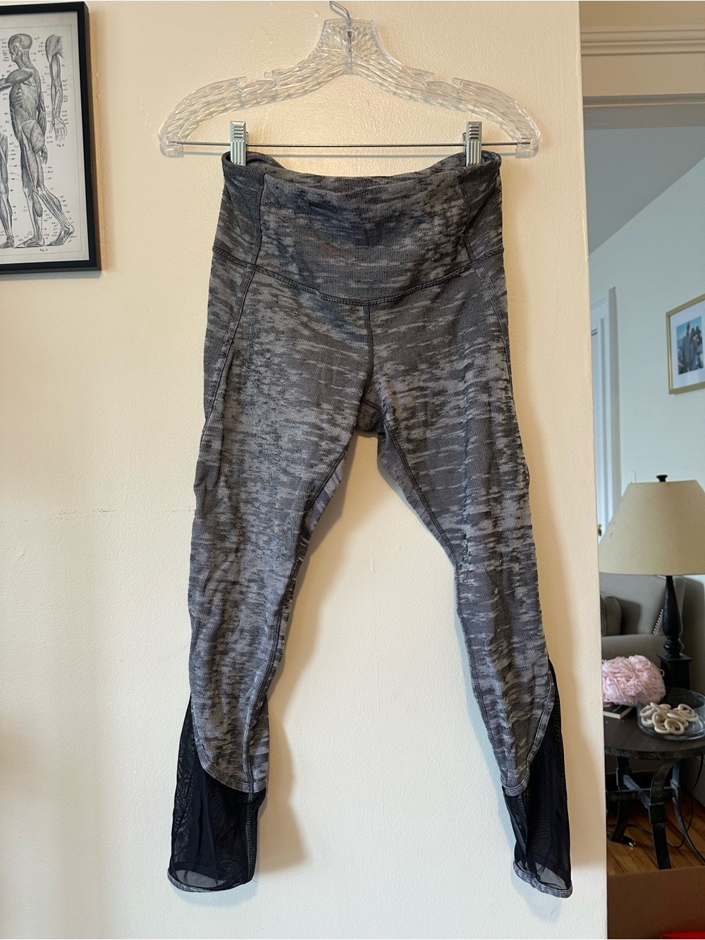 lululemon athletica Gray Marbled Capris with Black Mesh Insets